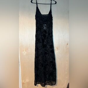 Forever 21 Sheer velvet botanical roses cowl neck black maxi dress large